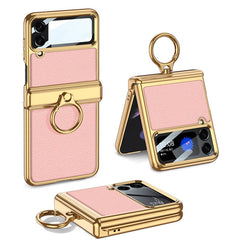 Electroplated Leather Magnetic Hinge Phone Case For Galaxy Z Flip 3/Galaxy Z Flip 4/Galaxy Z Flip 5