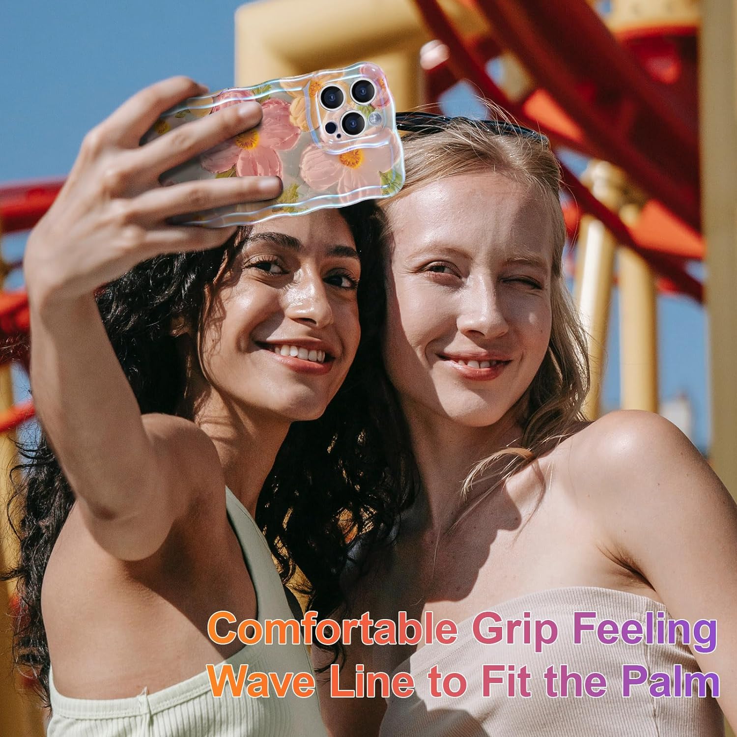 Colorful Retro Oil Painting Printed Flower Laser Glossy Pattern Cute Curly Waves Border Exquisite Phone Cover Case for iPhone