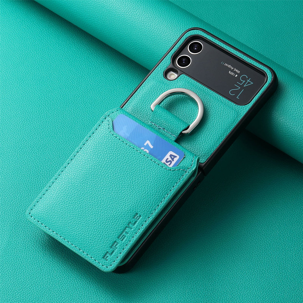 SentimentvalueTM Leather Case with Card Holder and Metal Ring for Galaxy Z Flip 3/Galaxy Z Flip 4/Galaxy Z Flip 5/Galaxy Z Flip 6