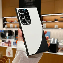 Plain leather color matching lens full cover anti-drop protective case, suitable for Galaxy S22/S23/S24 series