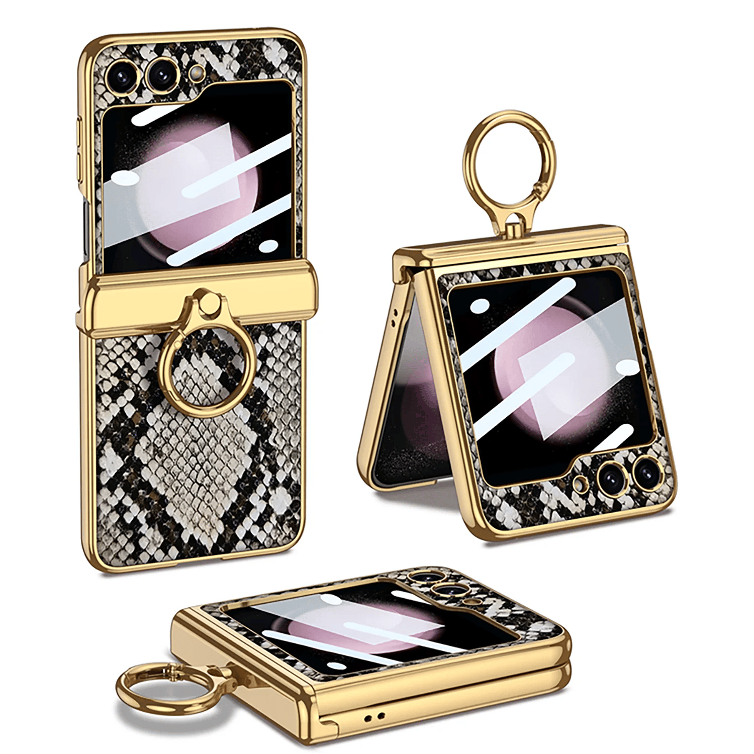 Magnetic hinge ring crocodile leather shell film full-cover protective case for Galaxy Z Flip 3/Galaxy Z Flip 4/Galaxy Z Flip 5/Galaxy Z Flip 6