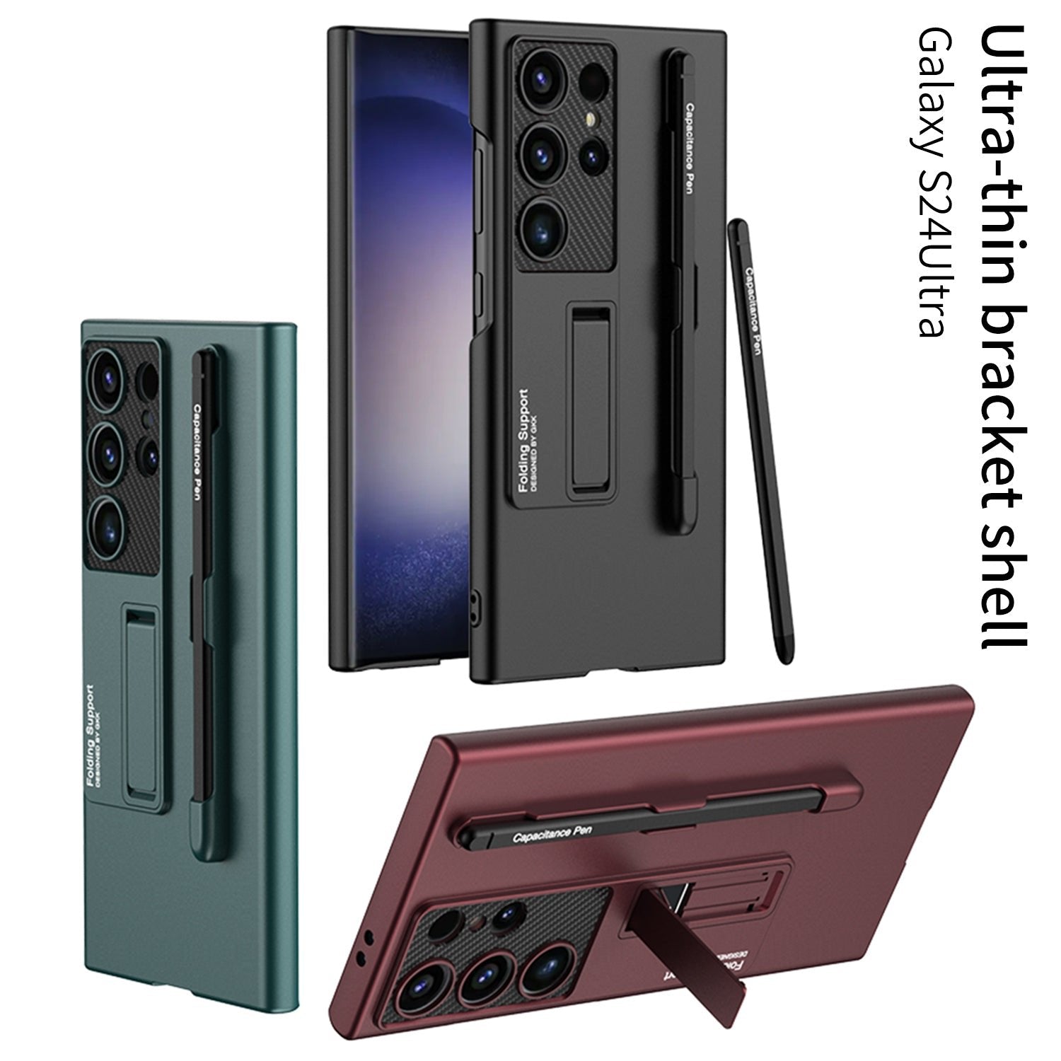 Frosted invisible stand phone case with pen case and stylus for Galaxy S24 S23 S22 series