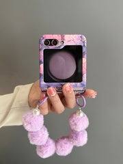 Purple Bear Phone Case with Plush Bracelet For Galaxy Z Flip 3/Galaxy Z Flip 4/Galaxy Z Flip 5