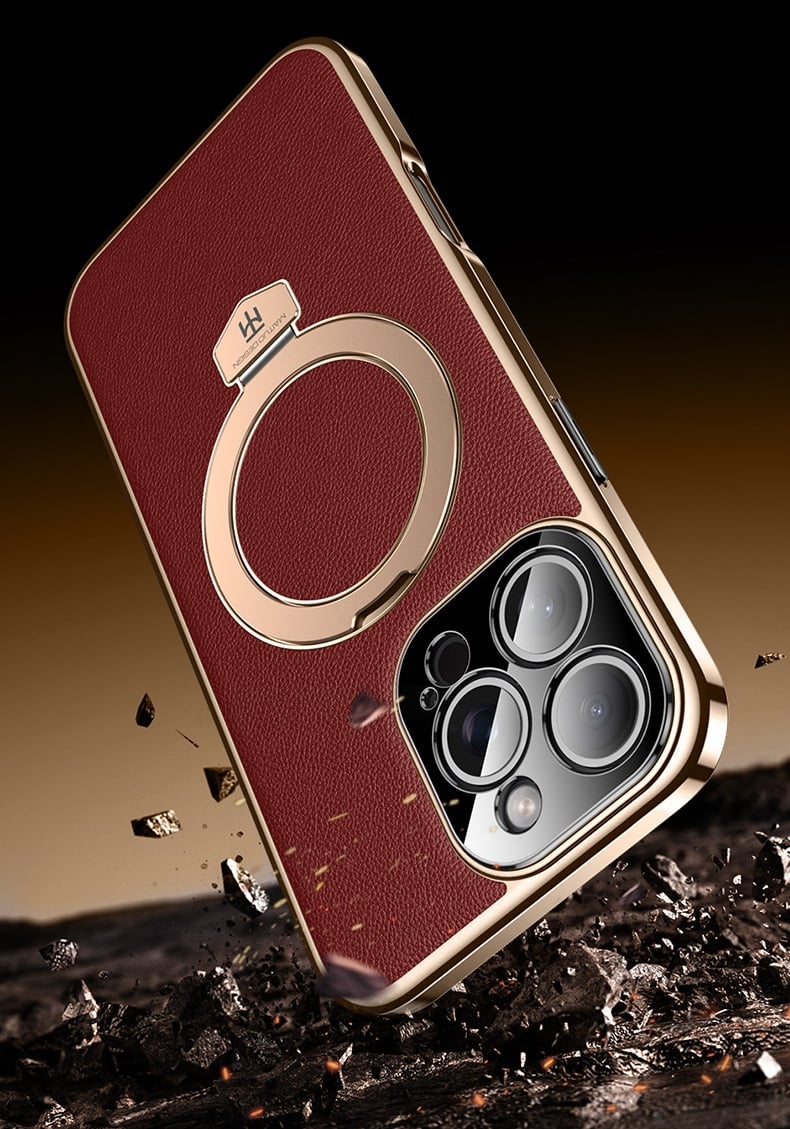 [17 Series Updated] Plain Leather Electroplated Magnetic Bracket Case