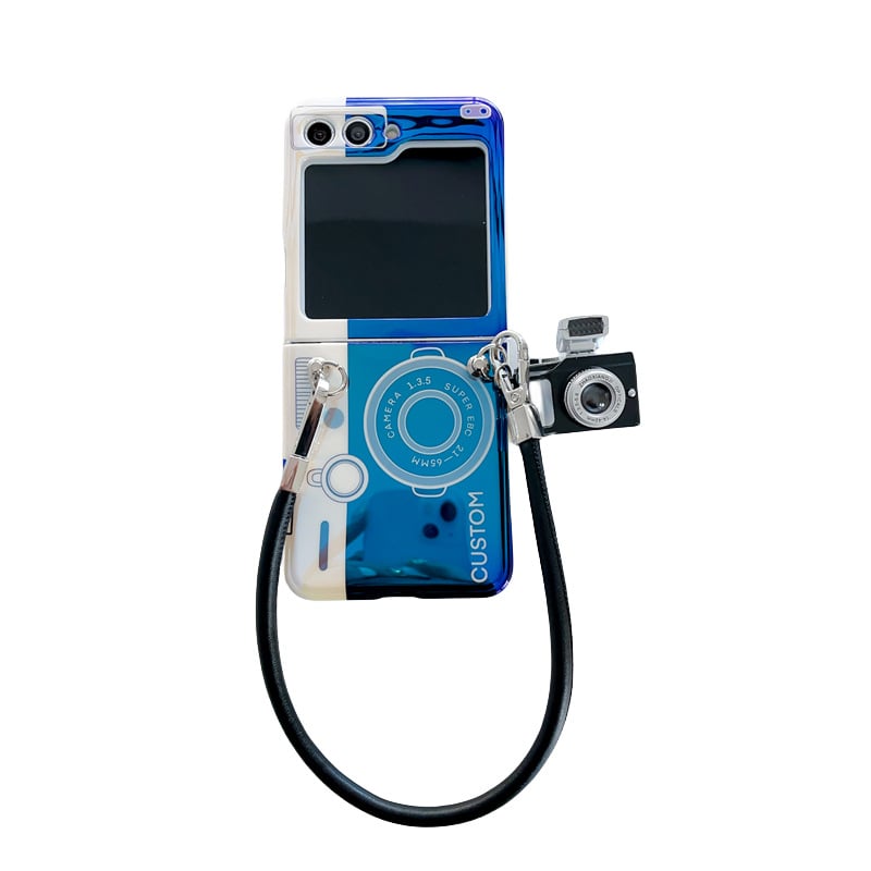 Blue light retro camera phone case, suitable for Galaxy Z Flip 3/Galaxy Z Flip 4/Galaxy Z Flip 5/Galaxy Z Flip 6