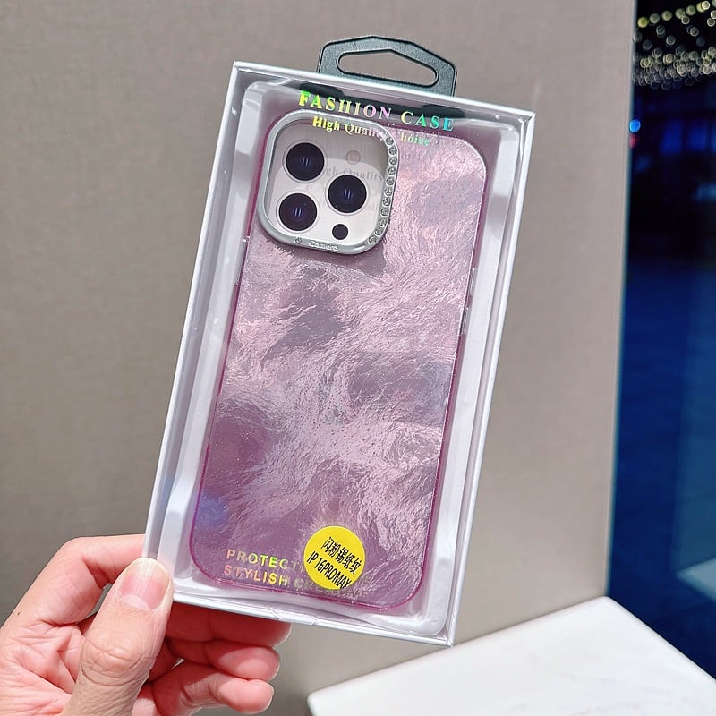 Rhinestone Mirror Frame Foil Texture Protective Case Compatible With iPhone 11/12/13/14/15/16 series