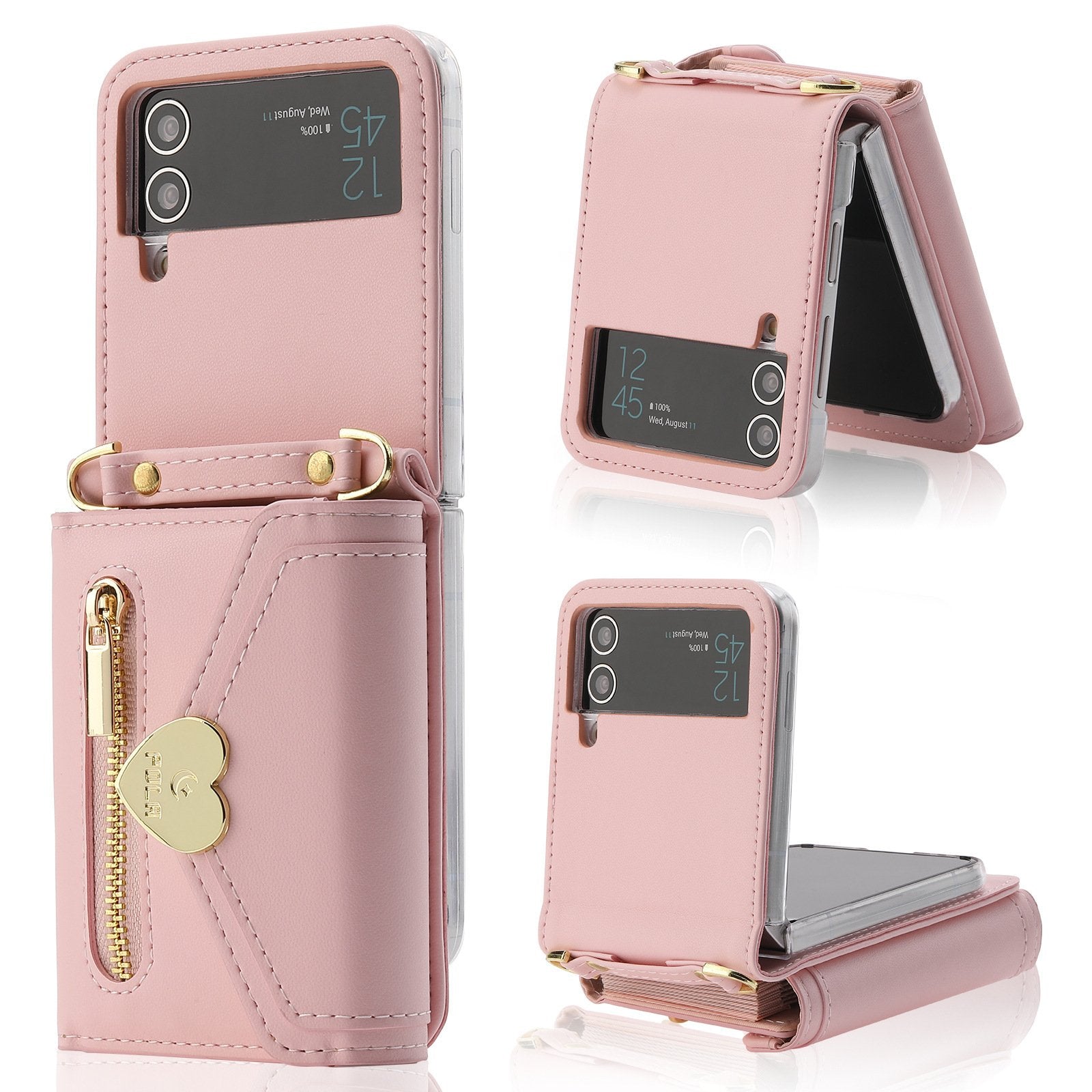 Heart Crossbody Card Holder Phone Case, Compatible with Galaxy Z Flip 3/Galaxy Z Flip 4/Galaxy Z Flip 5/Galaxy Z Flip 6