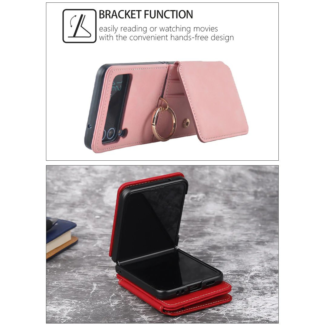 Ring Card Holder Phone Case With Chain For Galaxy Z Flip 3/Galaxy Z Flip 4/Galaxy Z Flip 5/Galaxy Z Flip 6