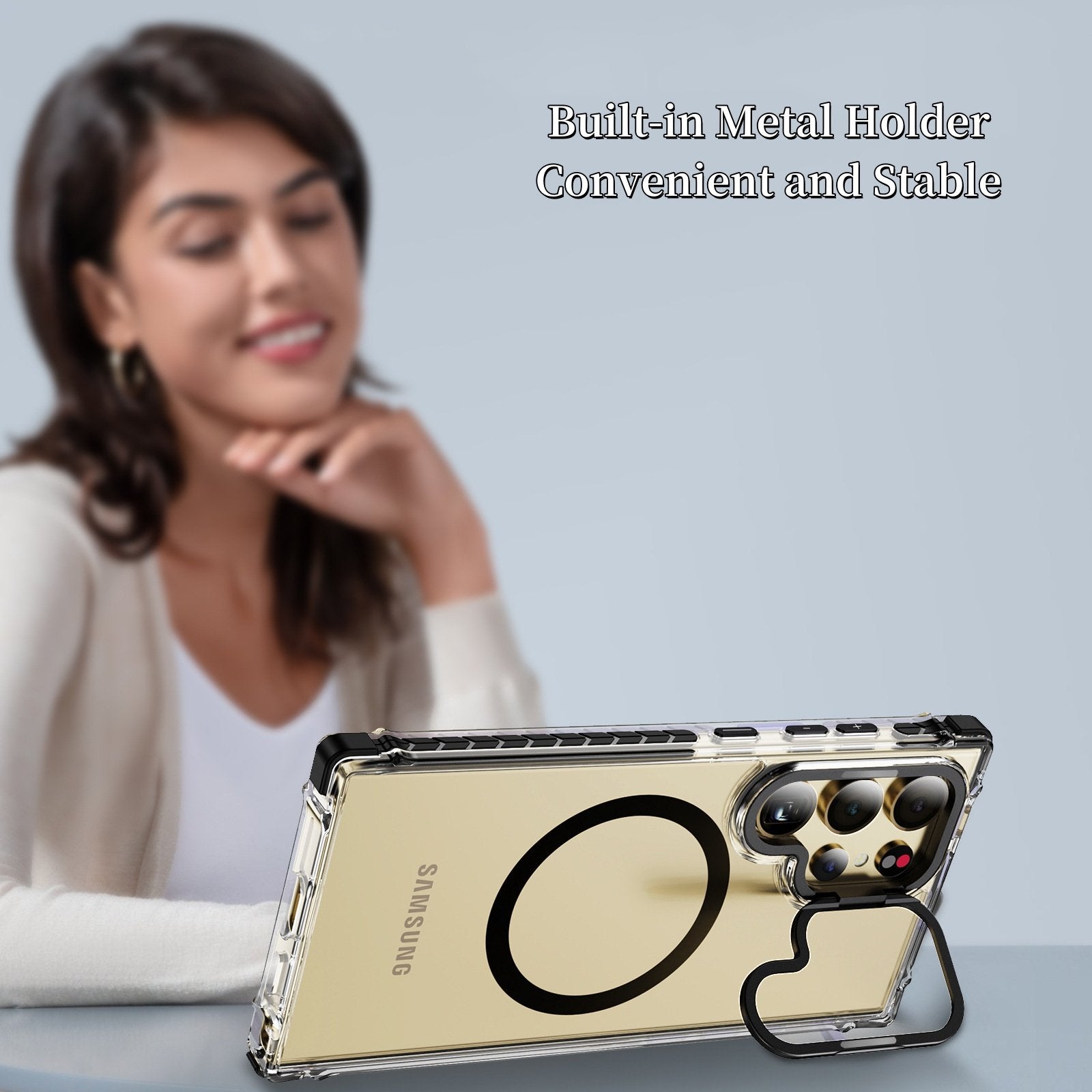 High-transparency Magnetic Mobile Phone Case For Galaxy S25 S24 S23 Series, Protective Cover With Lens Holder