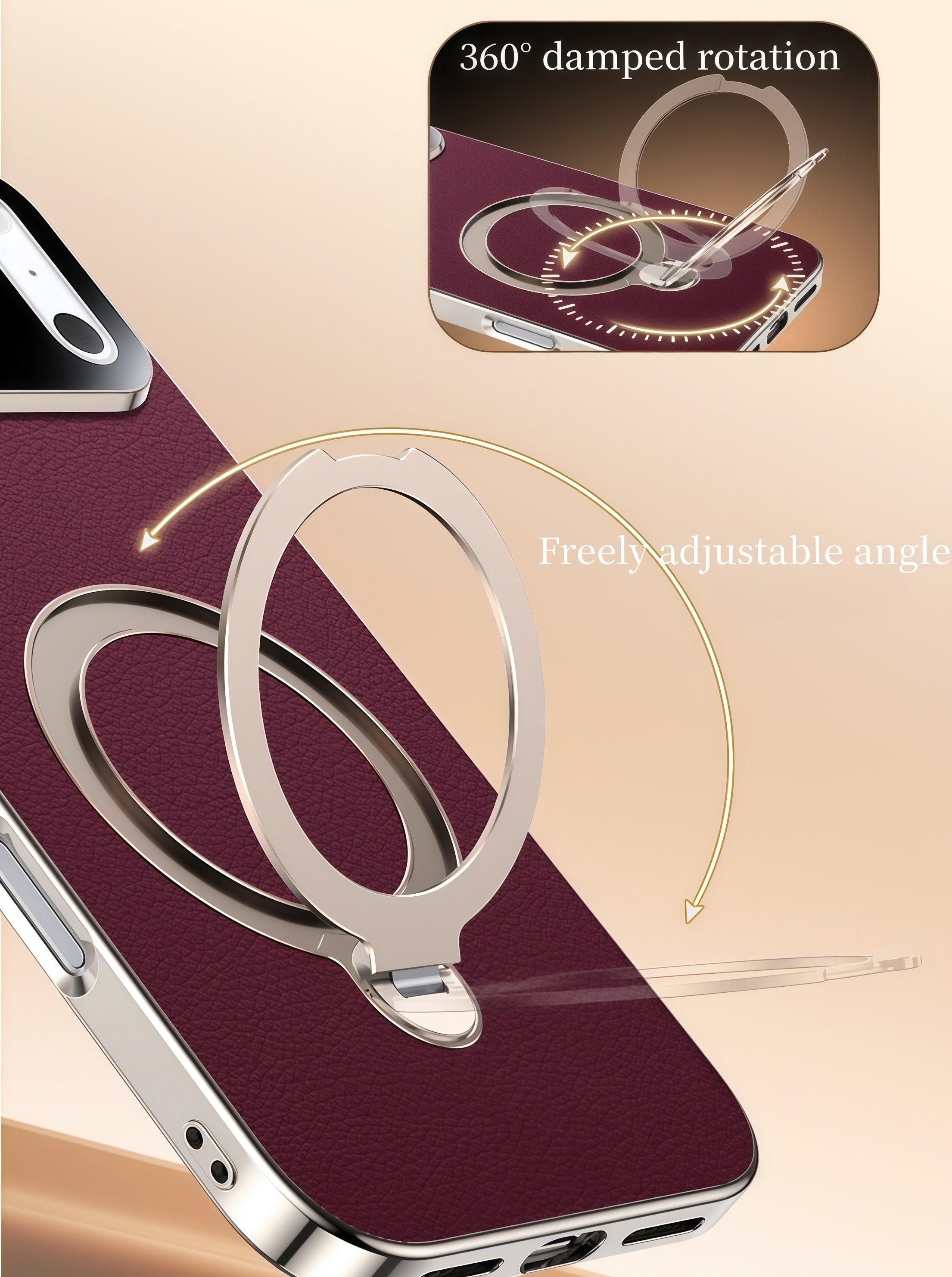 KASCASE | Skin-Textured Leather Rotating Magnetic Stand Case for iPhone 17 Pro Max