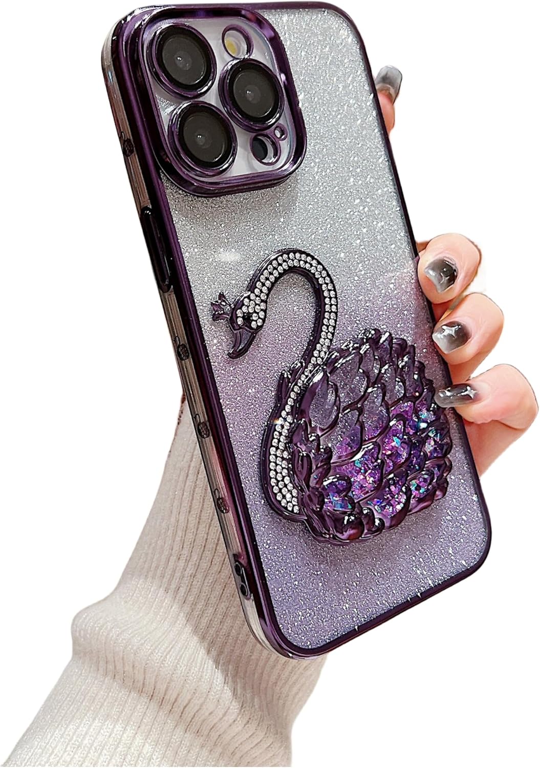 Electroplated Glitter swan Pattern Phone case with Glitter or Without Glitter Paper, Drop-Proof, Light Luxury Style, for iPhone 15 14 13 12 11 case