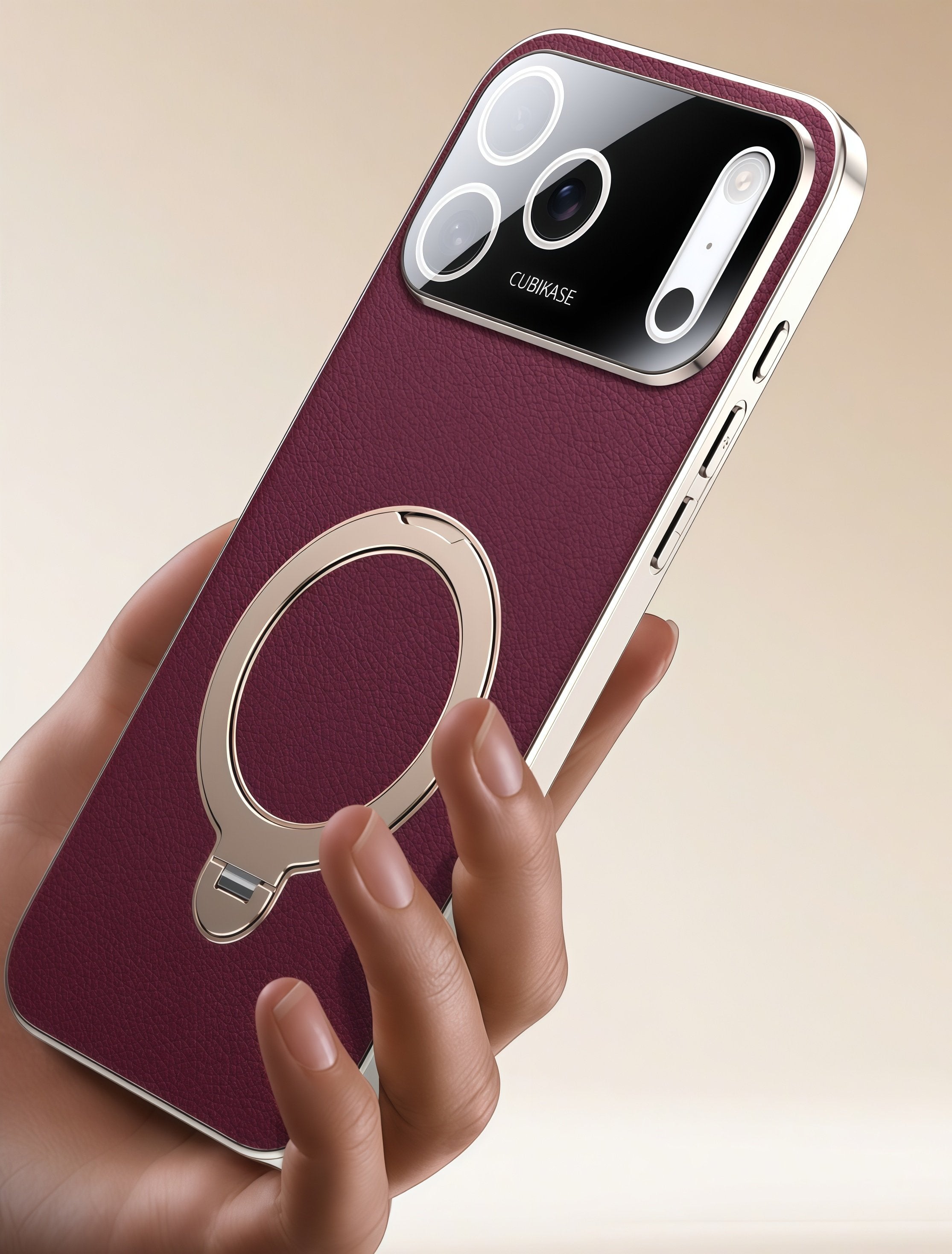 KASCASE | Skin-Textured Leather Rotating Magnetic Stand Case for iPhone 17 Pro Max