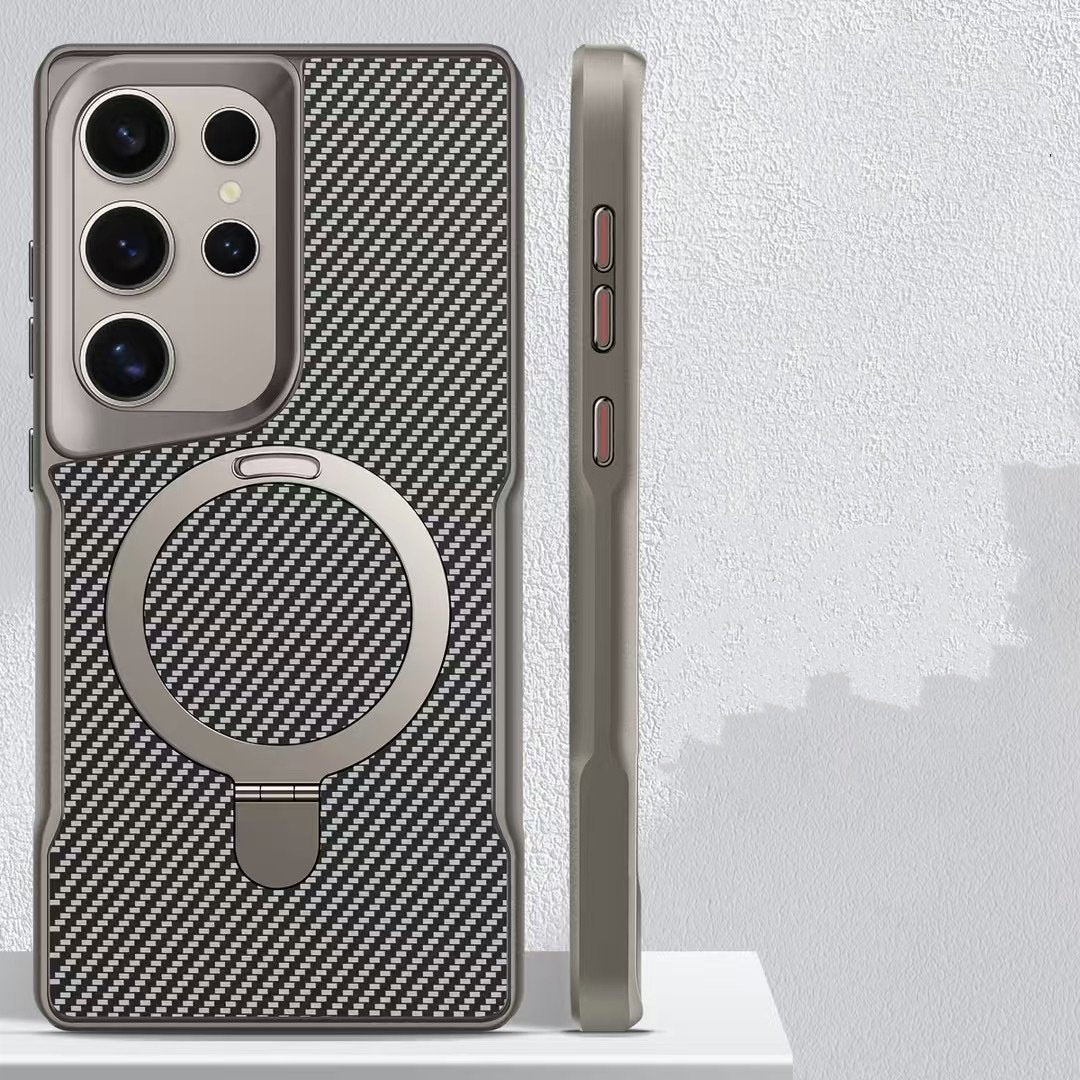 Carbon fiber texture magnetic stand anti-drop protective case for Samsung Galaxy S25 series, S24 Ultra, S23 Ultra, S22 Ultra
