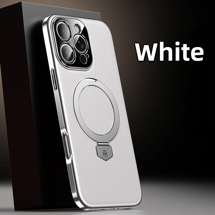 [17 Series Updated] Plain Leather Electroplated Magnetic Bracket Case