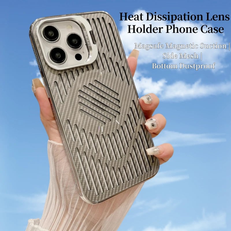 Carbon Fiber Hollow Heat Dissipation Magnetic Phone Case With Lens Holder For iPhone 16 15 14 13 Series