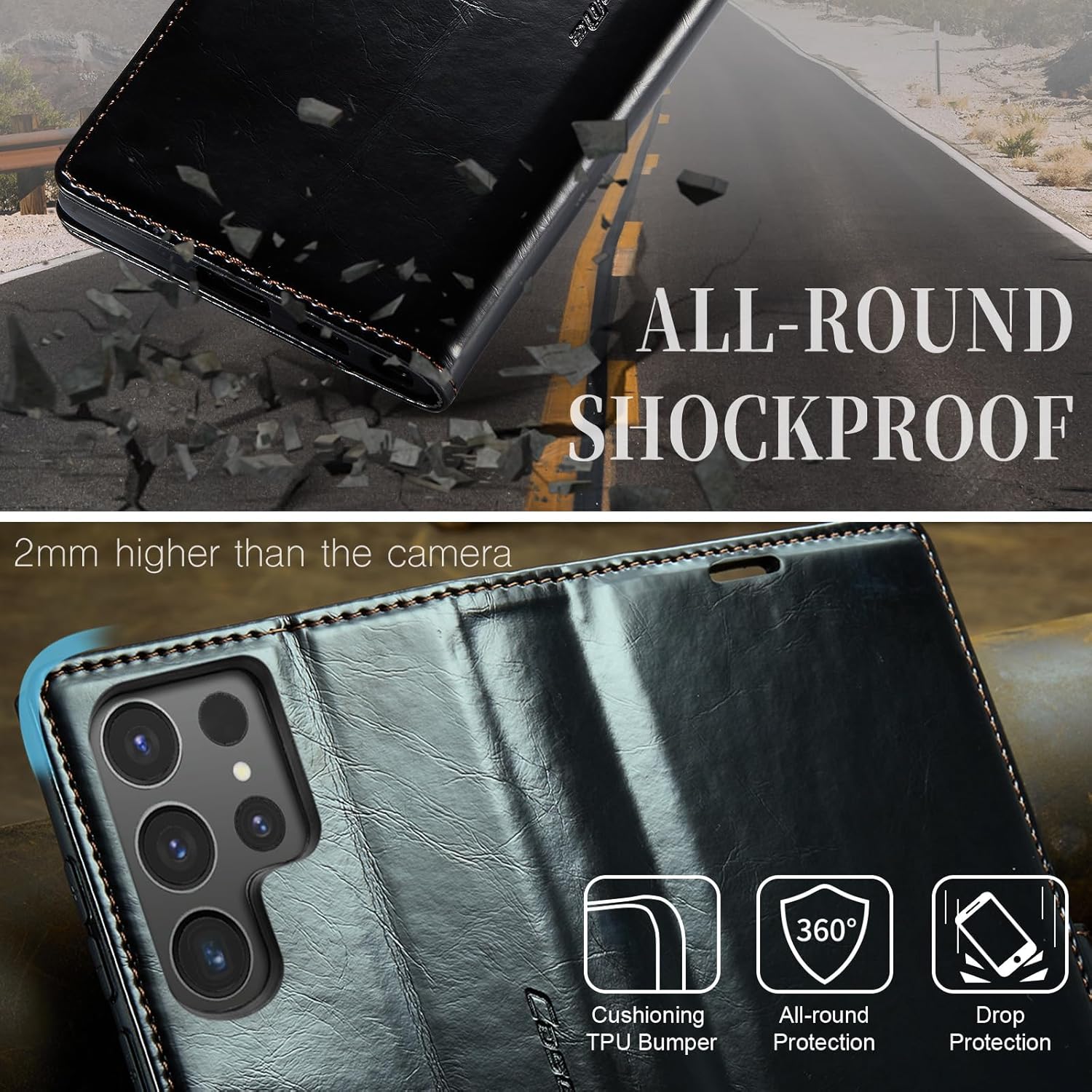 Crazy horse pattern card holder for Galaxy S24/S23/S22/S21/S20 Series