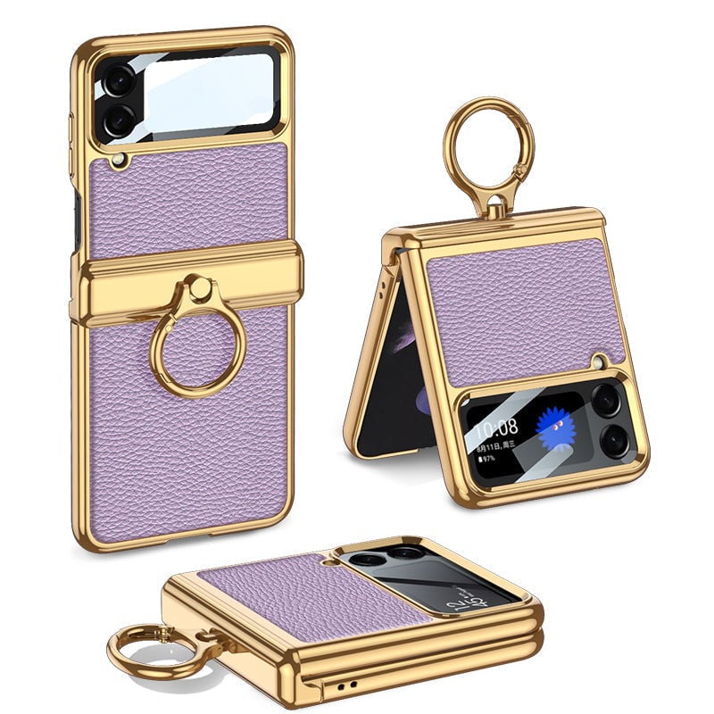 Electroplated Leather Magnetic Hinge Phone Case For Galaxy Z Flip 3/Galaxy Z Flip 4/Galaxy Z Flip 5