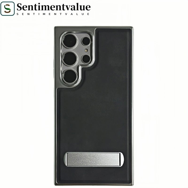 Luxury Leather Invisible Metal Bracket Holder Case For Samsung Galaxy S25 S24 S23 S22 Series
