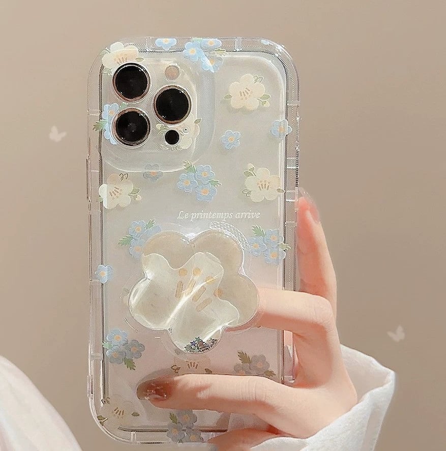 Floral Mobile Phone Case For iPhone 16/15/14/13/12/11 Series With Flower-shaped Quicksand Stand