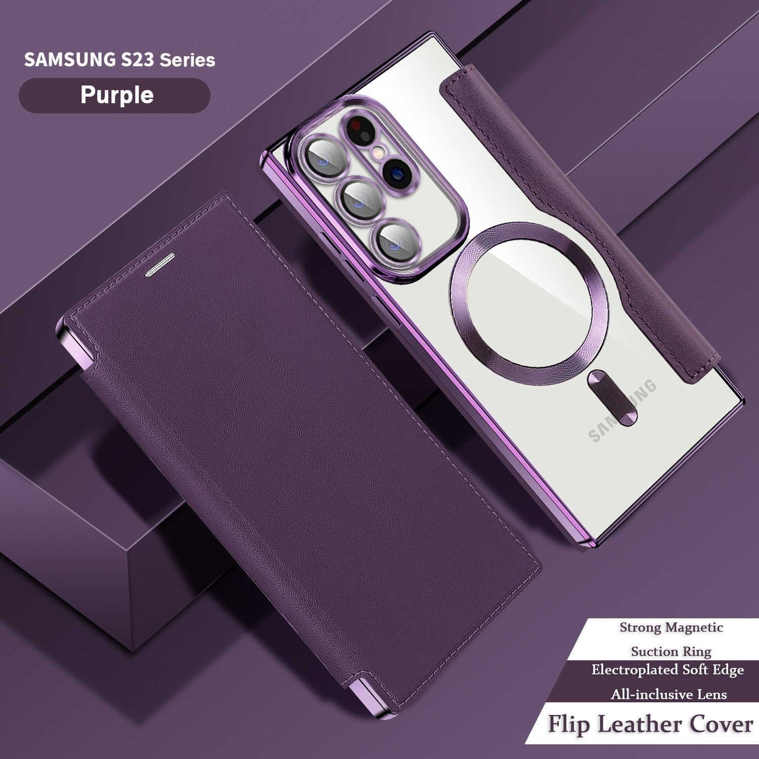 Electroplating Magnetic Leather Case for Samsung Galaxy S25 S24 S23 S22 Series
