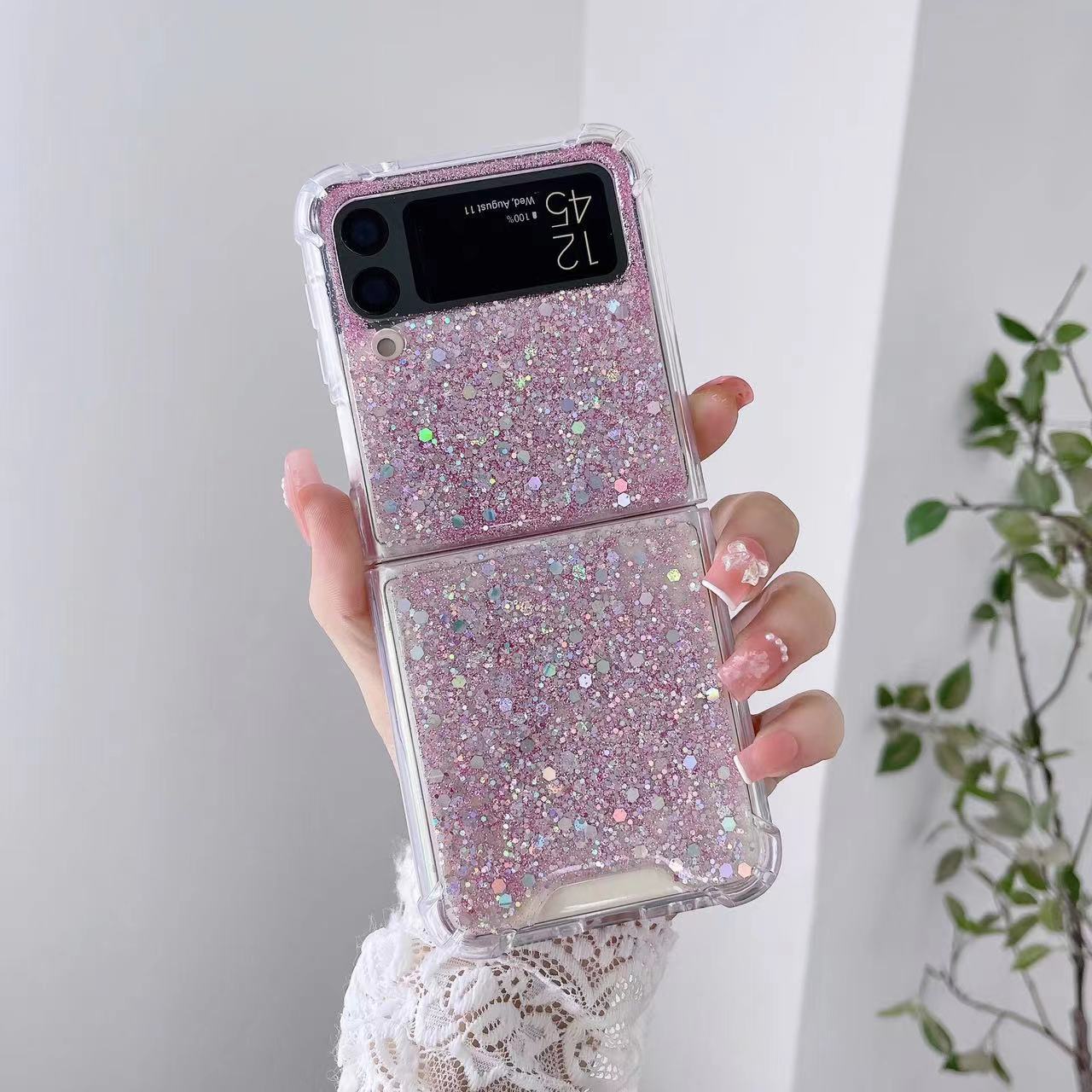 For Galaxy Z Flip 3 / Galaxy Z Flip 4 / Galaxy Z Flip 5 / Galaxy Z Flip 6 Clear Case, Soft Clear Flexible Rubber Glitter Sparkle Case Corners Shockproof Protective Cover