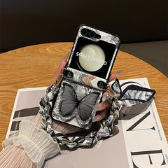 Butterfly Phone Case With Wrist Scarf Chain For Galaxy Z Flip 3/Galaxy Z Flip 4/Galaxy Z Flip 5/Galaxy Z Flip 6