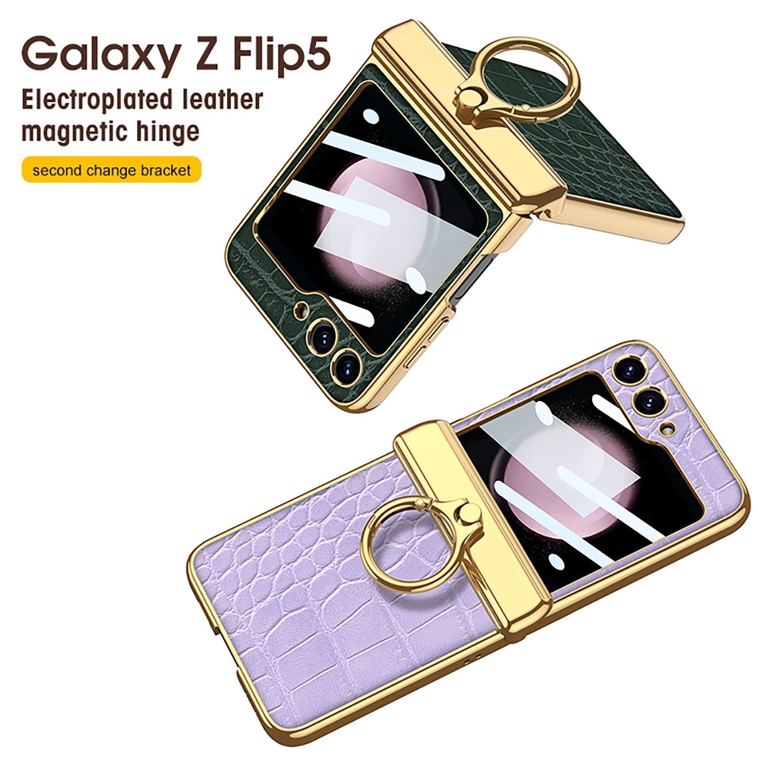 Magnetic hinge ring crocodile leather shell film full-cover protective case for Galaxy Z Flip 3/Galaxy Z Flip 4/Galaxy Z Flip 5/Galaxy Z Flip 6