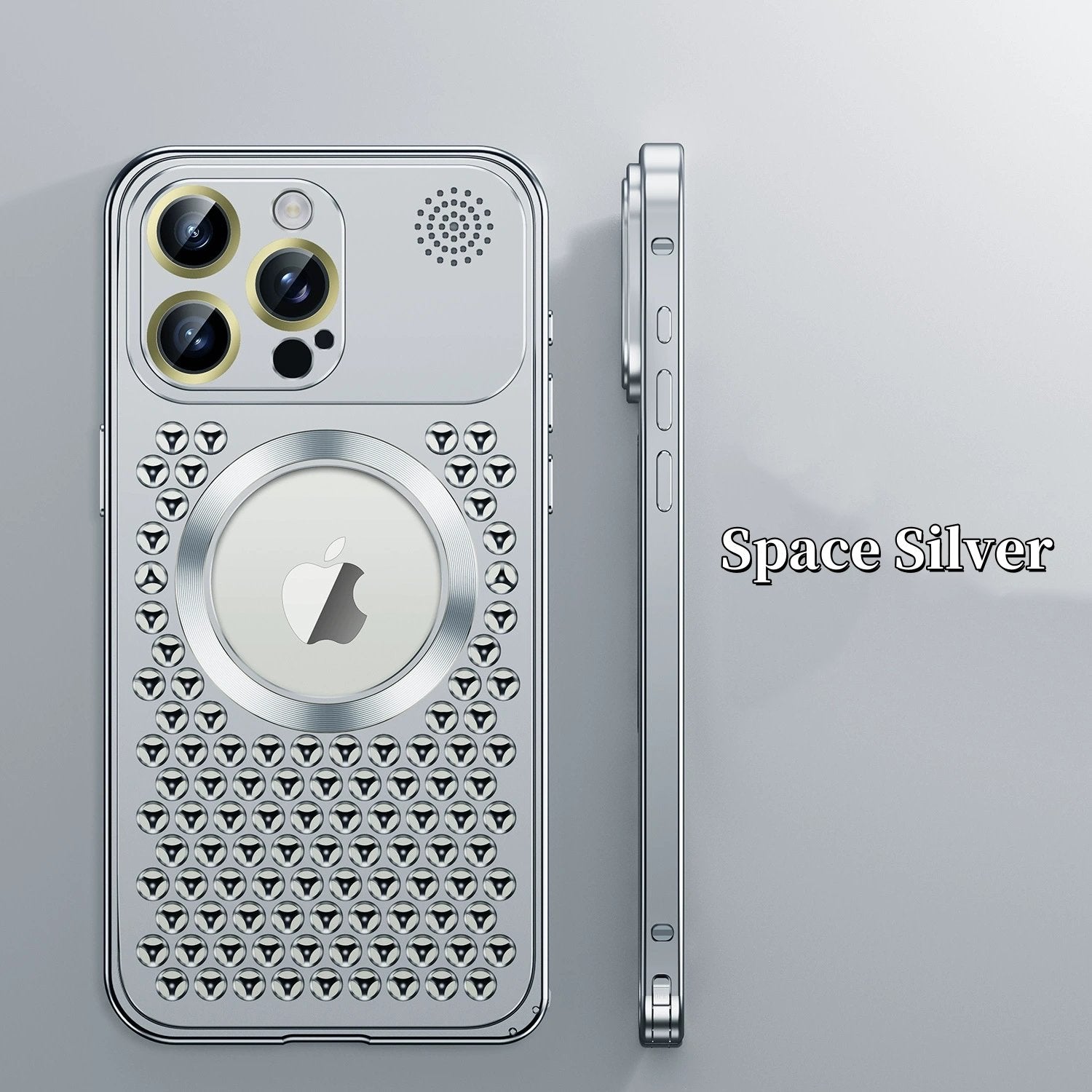 Spring Buckle Aromatherapy Metal Hollow Heat Dissipation Mobile Phone Case With Lens Film