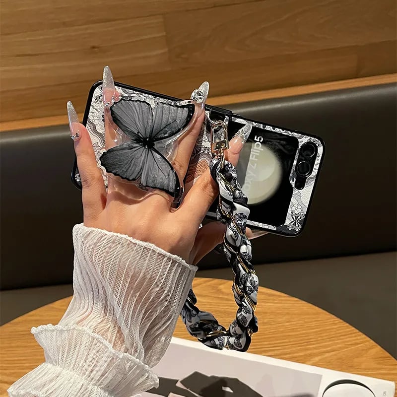 Butterfly Phone Case With Wrist Scarf Chain For Galaxy Z Flip 3/Galaxy Z Flip 4/Galaxy Z Flip 5/Galaxy Z Flip 6