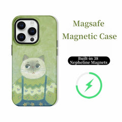 Cute Cat Illustration MagSafe Case for iPhone 16–12 – 38 Magnets, Magnetic Ring Optional, Dual Protection Styles