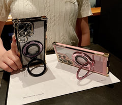 Two-color Glitter Magnetic Holder Airbag Phone Case For Samsung Galaxy S23 S24 Plus Ultra