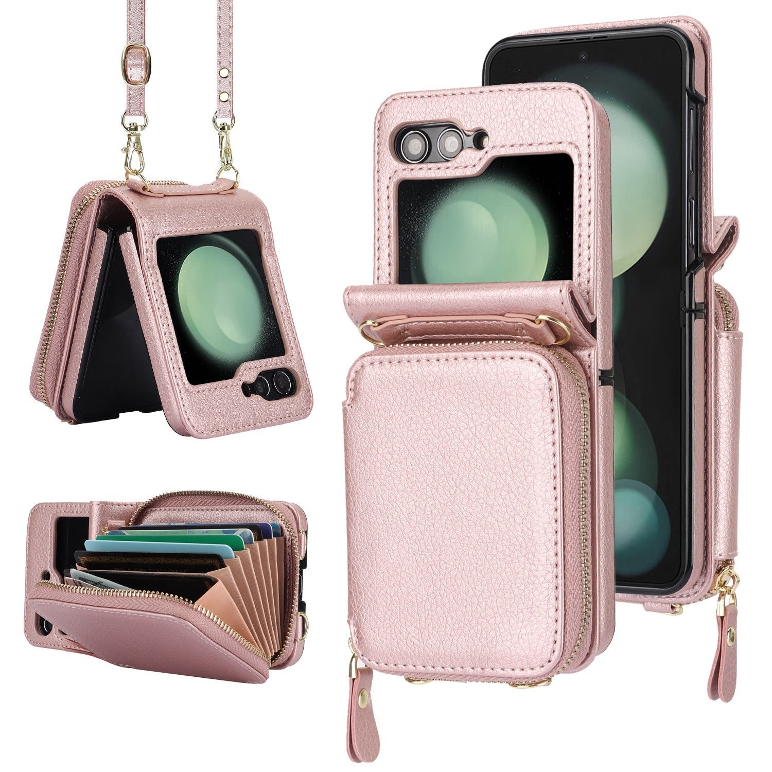 Suitable for Galaxy Z Flip 3/Galaxy Z Flip 4/Galaxy Z Flip 5/Galaxy Z Flip 6 Zipper Bag Mobile Phone Case Leather Case Card Holder