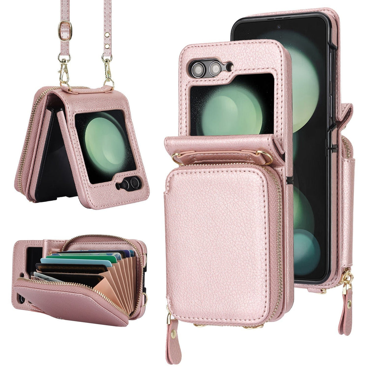 Suitable for Galaxy Z Flip 3/Galaxy Z Flip 4/Galaxy Z Flip 5/Galaxy Z Flip 6 Zipper Bag Mobile Phone Case Leather Case Card Holder
