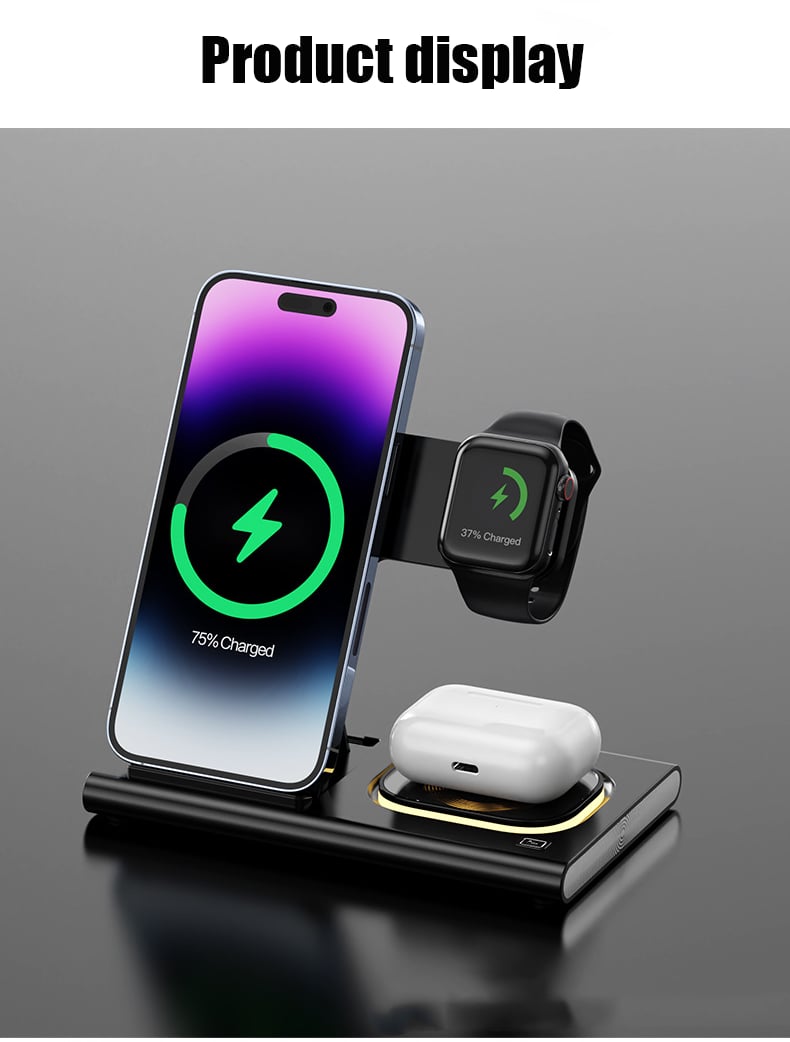 15W 3 in 1 LED Foldable Wireless Charger Stand For Samsung Or iPhone