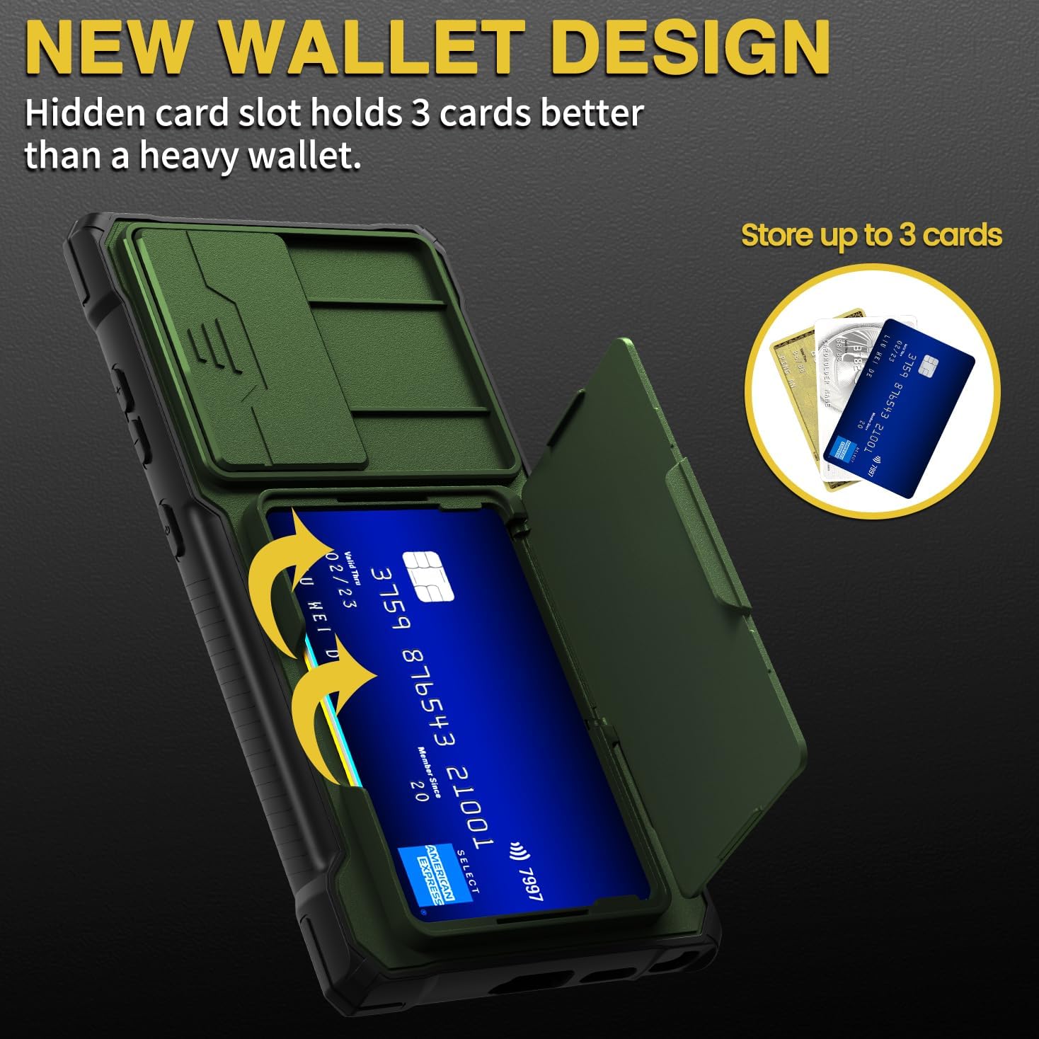 Sliding window lens holder for Samsung Galaxy S24 Ultra, anti-drop protective cover with card insertion