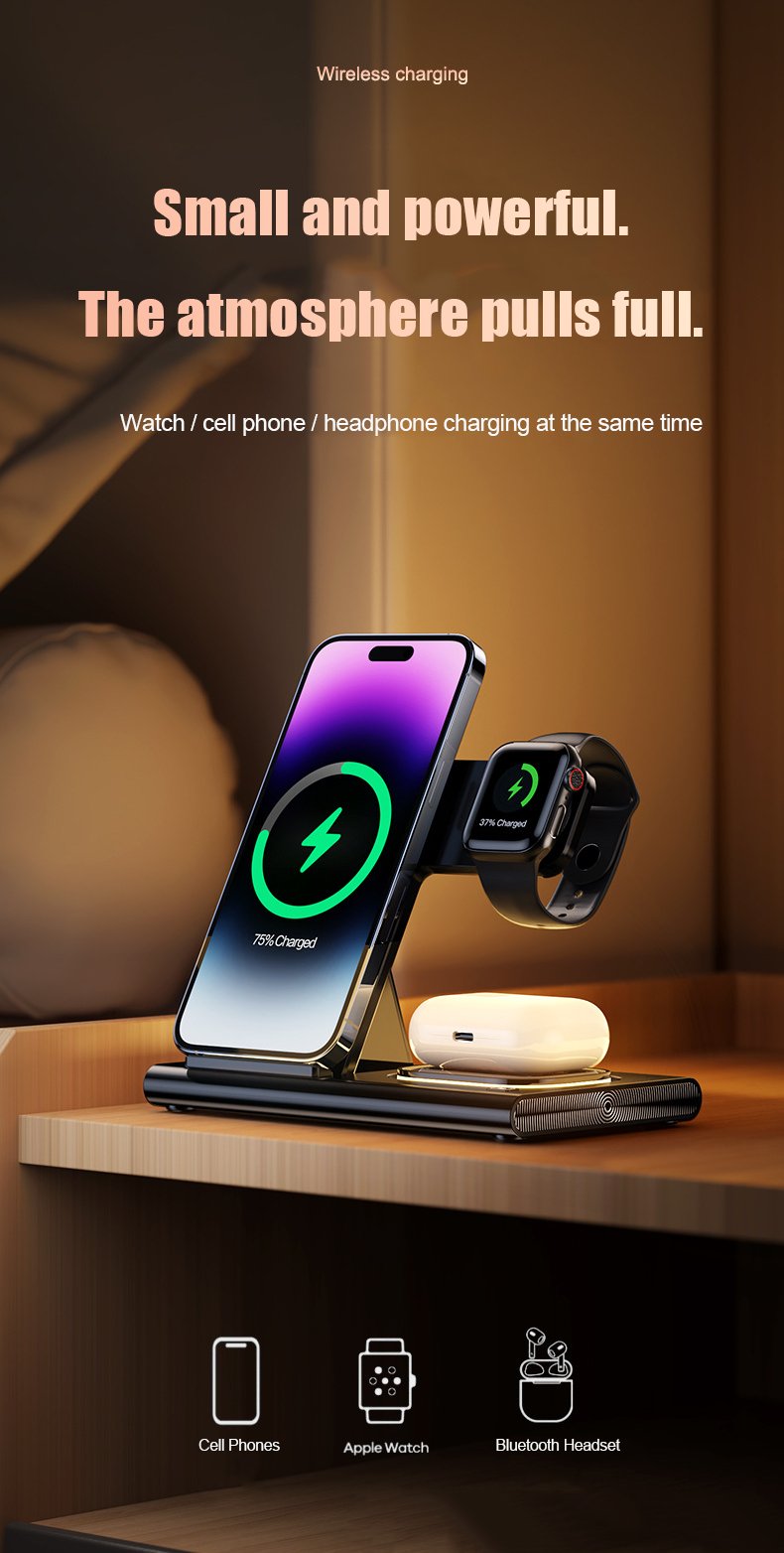 15W 3 in 1 LED Foldable Wireless Charger Stand For Samsung Or iPhone