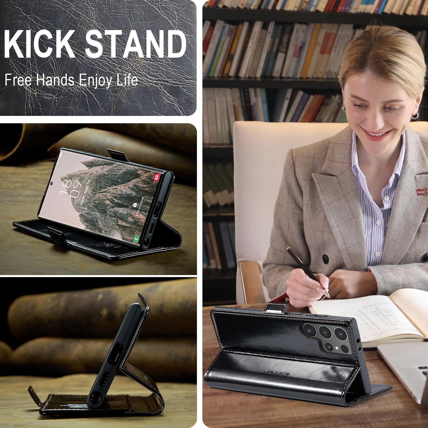 Crazy horse pattern card holder for Galaxy S24/S23/S22/S21/S20 Series