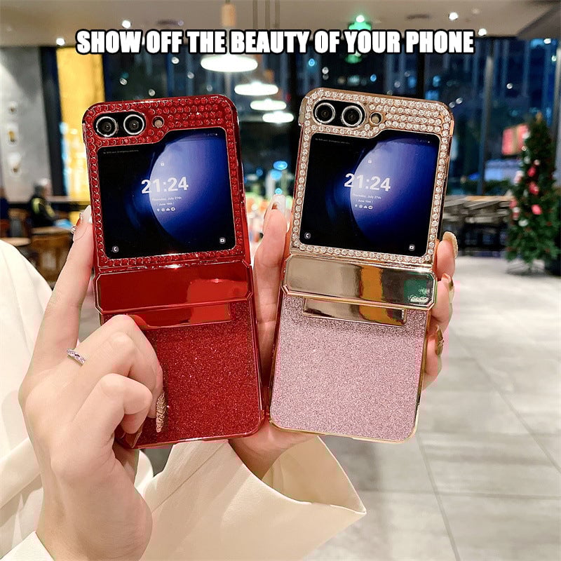 Diamond Leather Hinge Phone Case for Galaxy Z Flip 3/Galaxy Z Flip 4/Galaxy Z Flip 5/Galaxy Z Flip 6 Folding Screen