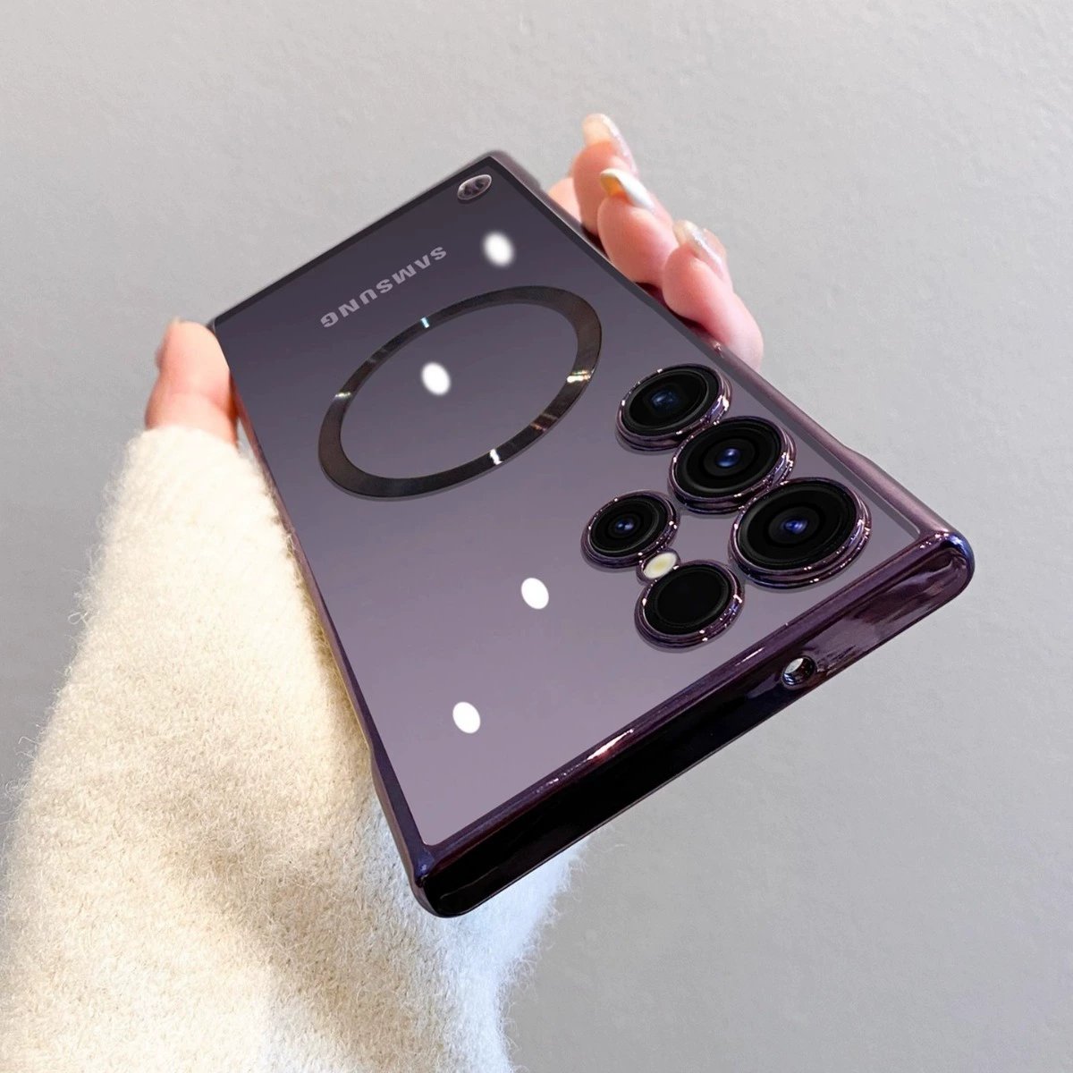 Transparent Ultra-Thin Electroplated Magnetic Case with Lens Film for Galaxy S22/S23/S24/S25 Series