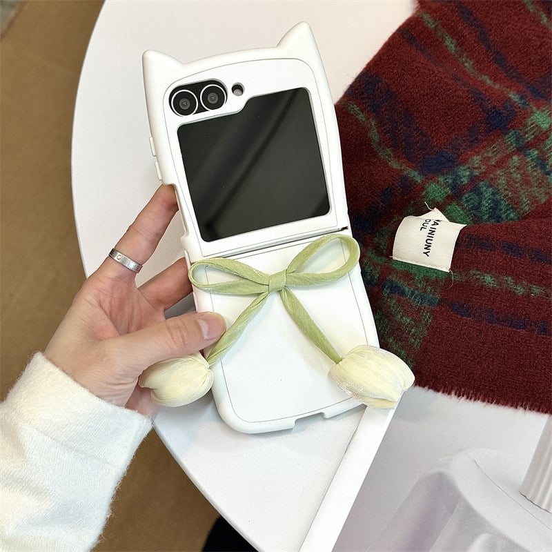 Tulip Cat Ears Phone Case For Galaxy Z Flip 3 / Galaxy Z Flip 4 / Galaxy Z Flip 5 / Galaxy Z Flip 6