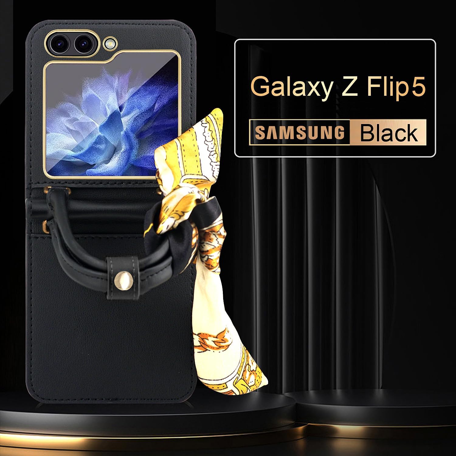 Mobile phone case for Galaxy Z Flip 3 / Galaxy Z Flip 4 / Galaxy Z Flip 5 / Galaxy Z Flip 6, mobile phone leather case with mirror and scarf
