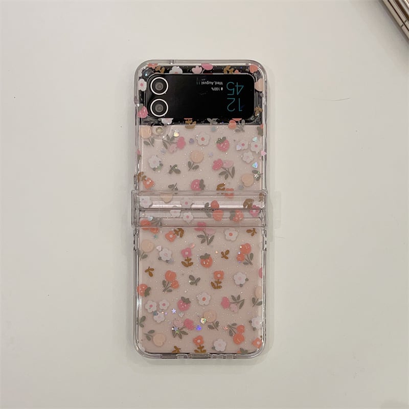 Epoxy Glitter Orange Floral Mobile Phone Case For Galaxy Z Flip 3/Galaxy Z Flip 4/Galaxy Z Flip 5/Galaxy Z Flip 6