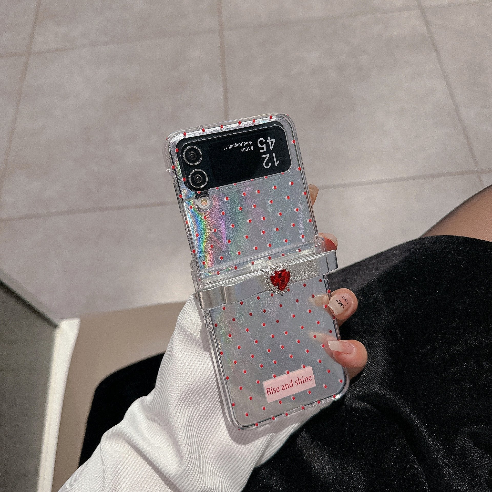 [🎀New🌸]Feather Yarn Red Polka Dot Bowknot Mobile Phone Case For Galaxy Z Flip 3/Galaxy Z Flip 4/Galaxy Z Flip 5/Galaxy Z Flip 6