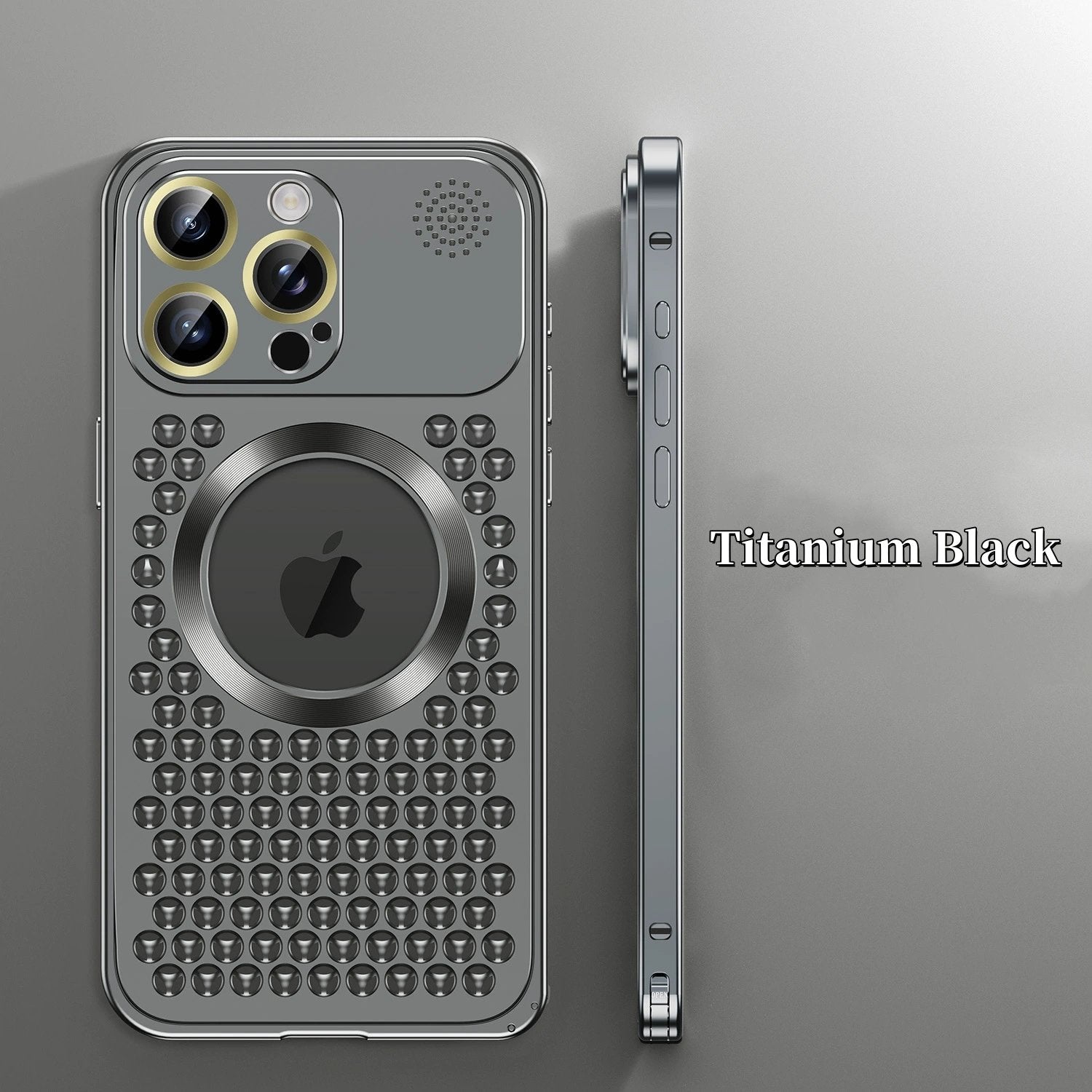 Spring Buckle Aromatherapy Metal Hollow Heat Dissipation Mobile Phone Case With Lens Film