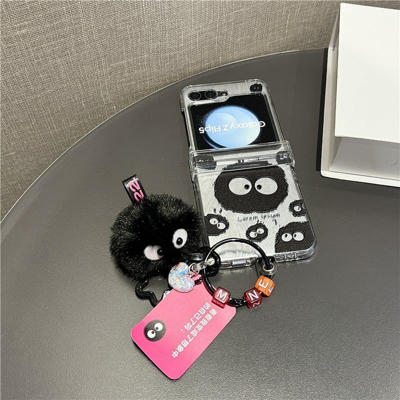 Cute coal briquette phone case with feather cardboard, suitable for Galaxy Z Flip 3/Galaxy Z Flip 4/Galaxy Z Flip 5/Galaxy Z Flip 6