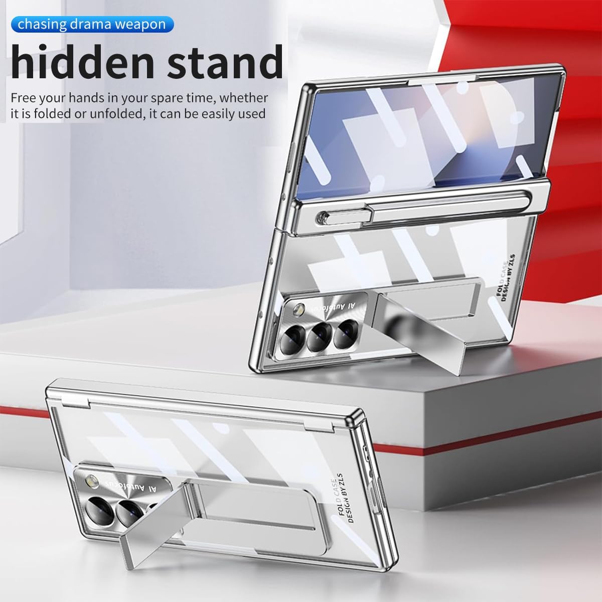 Suitable For Galaxy Z Fold 3/Galaxy Z Fold 4/Galaxy Z Fold 5/Galaxy Z Fold 6 | Transparent Case Phone Case with Pen Holder & Pen