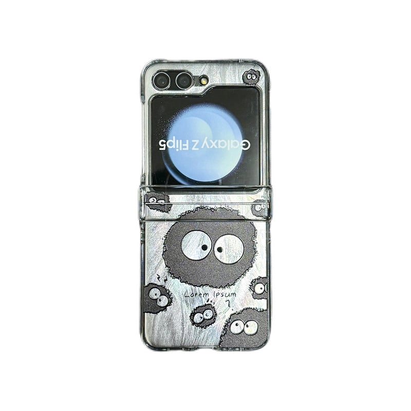 Cute coal briquette phone case with feather cardboard, suitable for Galaxy Z Flip 3/Galaxy Z Flip 4/Galaxy Z Flip 5/Galaxy Z Flip 6