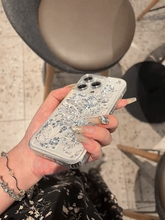 Riot Silver Butterfly Phone Case, Big Hole Diamond Quicksand Stand Case
