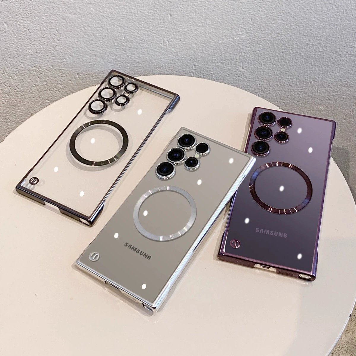 Transparent Ultra-Thin Electroplated Magnetic Case with Lens Film for Galaxy S22/S23/S24/S25 Series