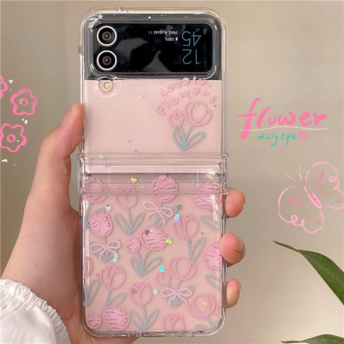 Glitter line tulip phone case for Galaxy Z Flip 3/Galaxy Z Flip 4/Galaxy Z Flip 5/Galaxy Z Flip 6